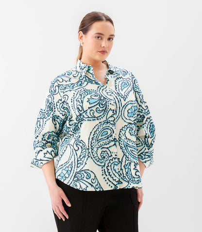 Plus Size Ruched Sleeve Button- Up Shirt