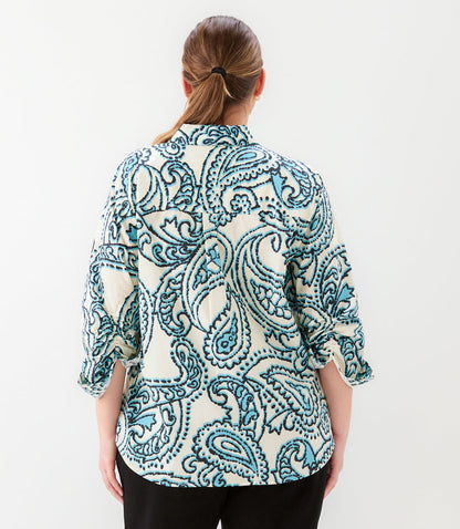 Plus Size Ruched Sleeve Button- Up Shirt