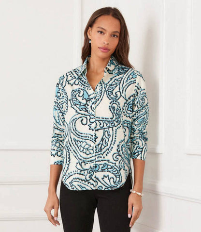 Petite Size Ruched Sleeve Button-Up Shirt