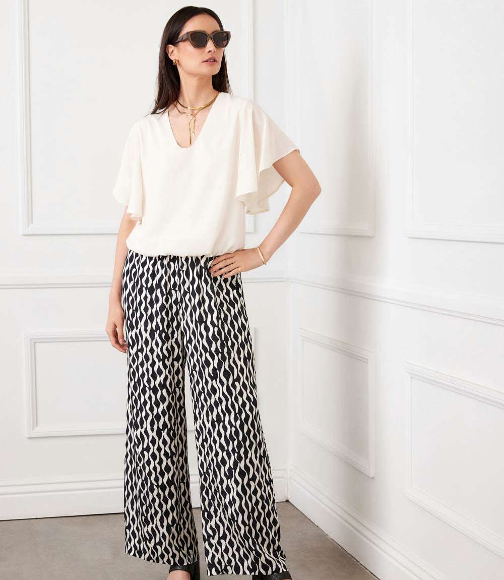 Petite Size Satin Wide-Leg Pants