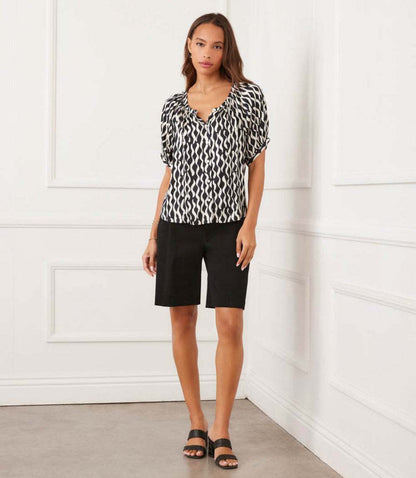 Petite Size Satin Short Sleeve Peasant Top