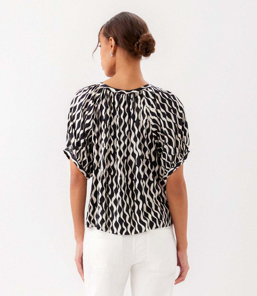Petite Size Satin Short Sleeve Peasant Top