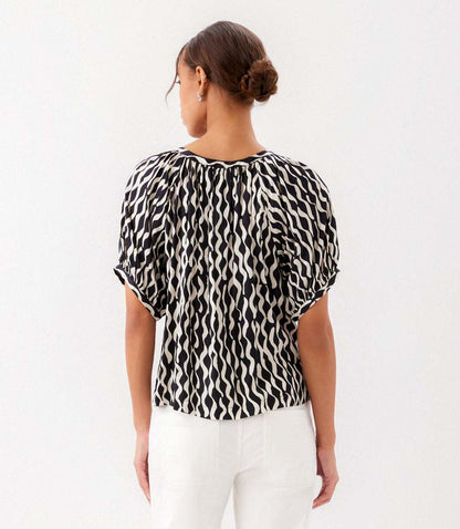 Petite Size Satin Short Sleeve Peasant Top