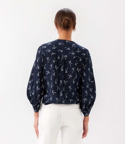 Blouson Sleeve Tie-Front Top