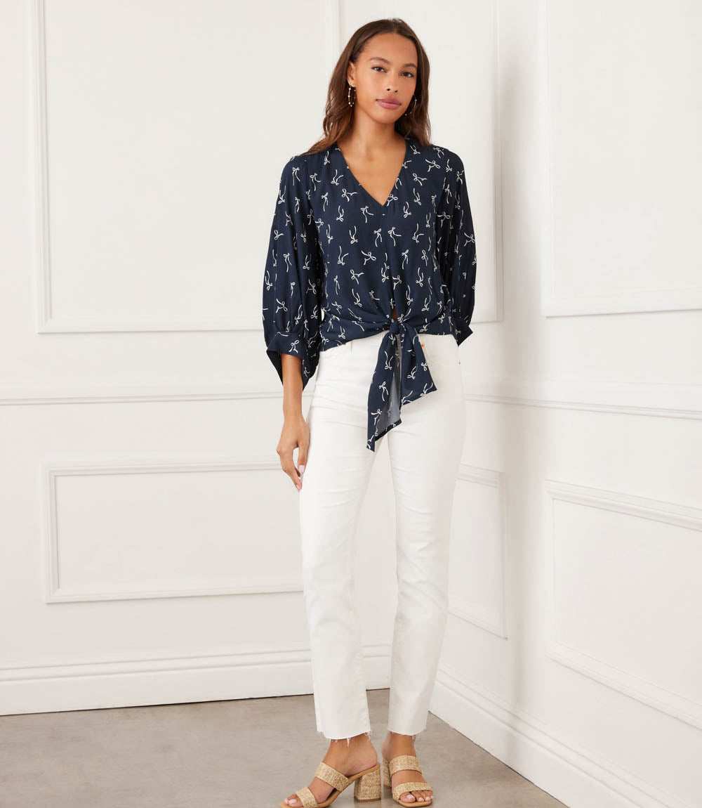 Blouson Sleeve Tie-Front Top