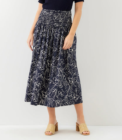 Smocked Waist Midi Skirt