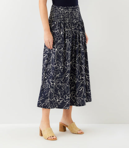 Smocked Waist Midi Skirt
