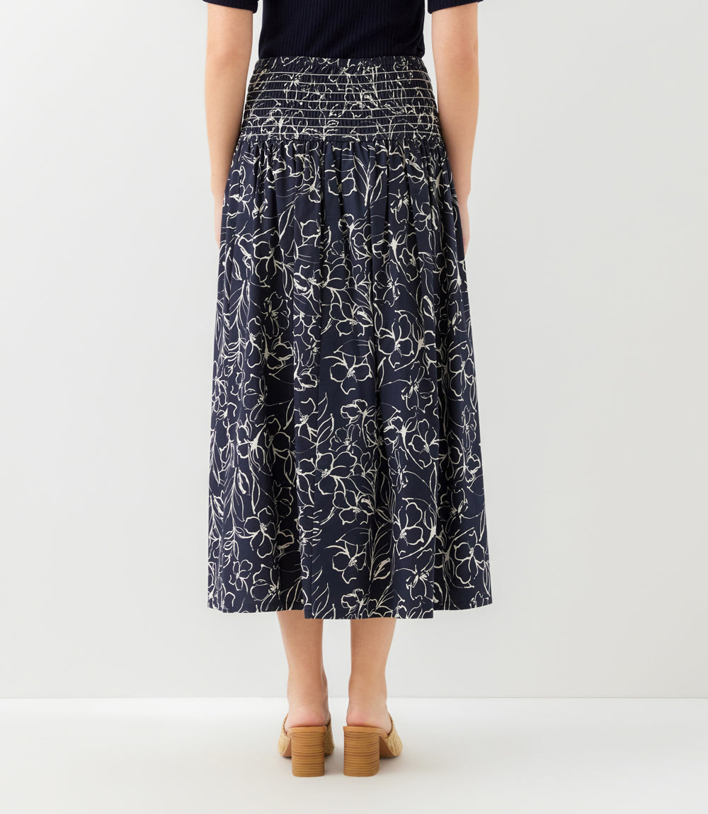 Smocked Waist Midi Skirt