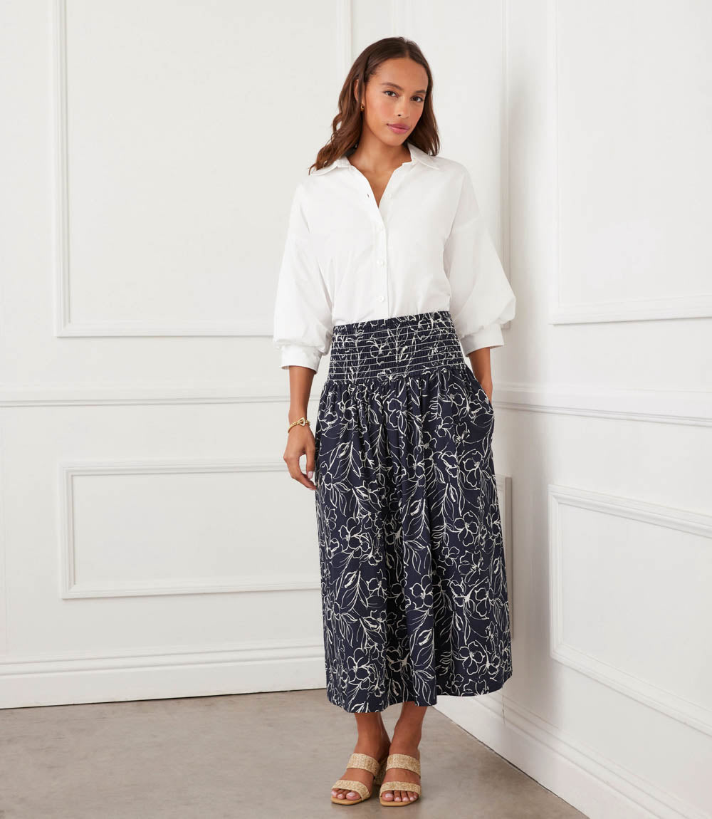 Smocked Waist Midi Skirt