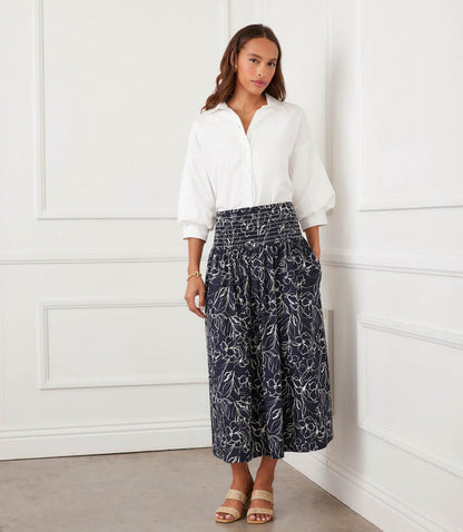 Smocked Waist Midi Skirt