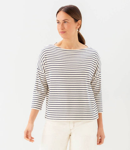 Stripe 3/4 Sleeve Boatneck Top