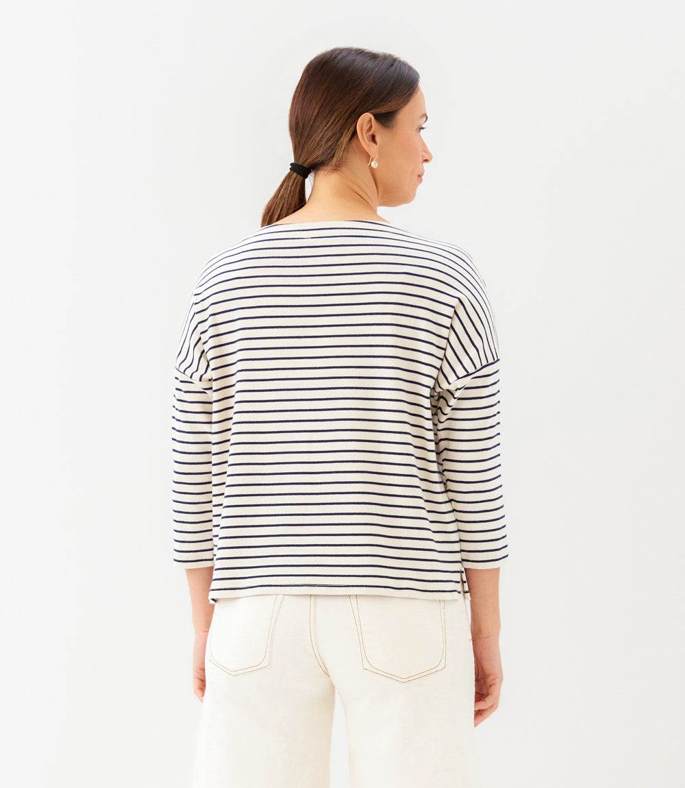 Stripe 3/4 Sleeve Boatneck Top