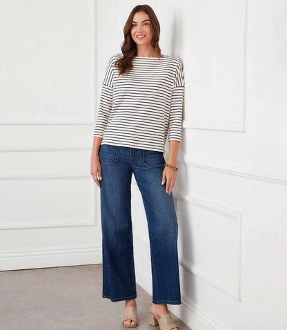Stripe 3/4 Sleeve Boatneck Top