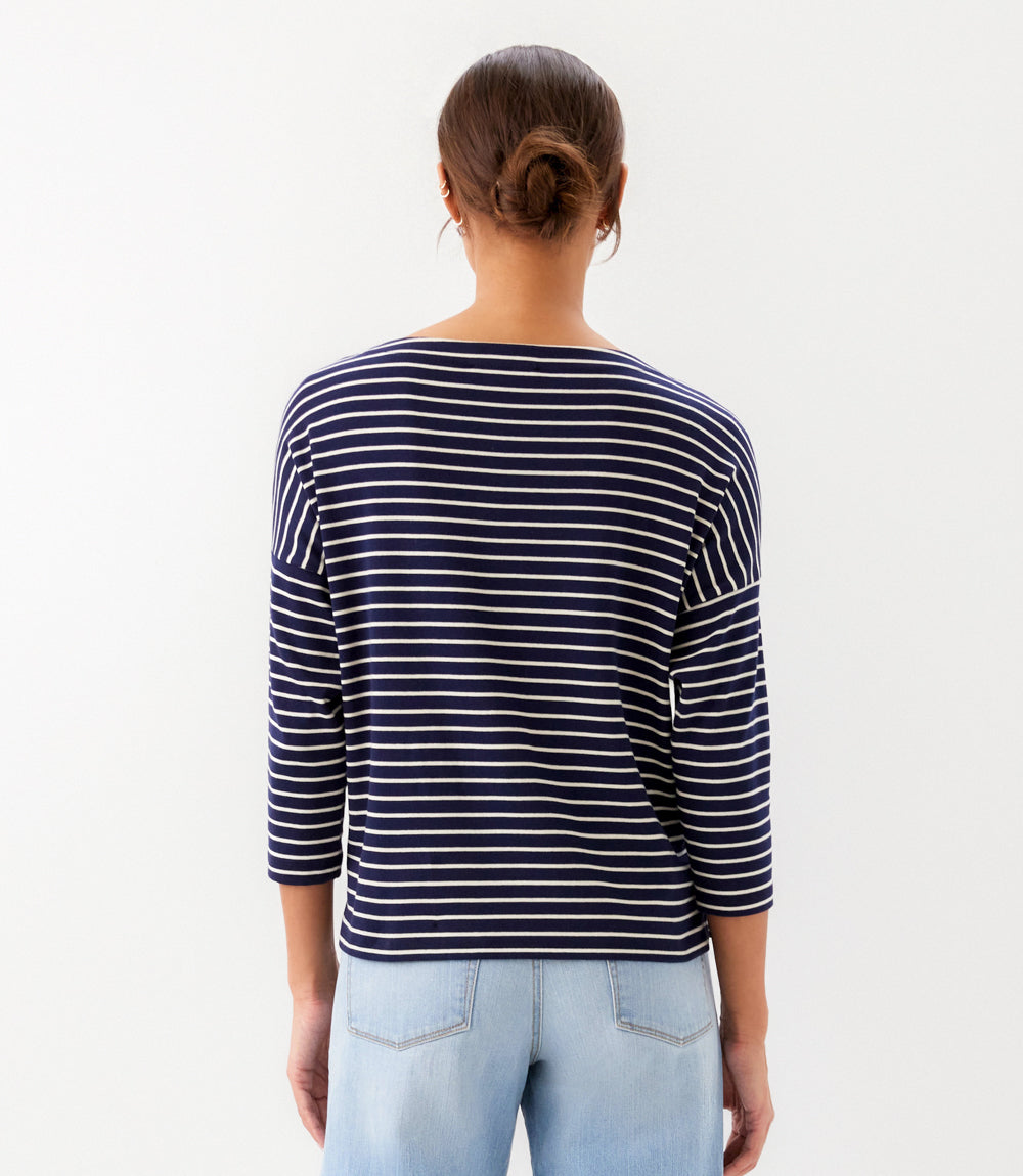 Stripe 3/4 Sleeve Boatneck Top