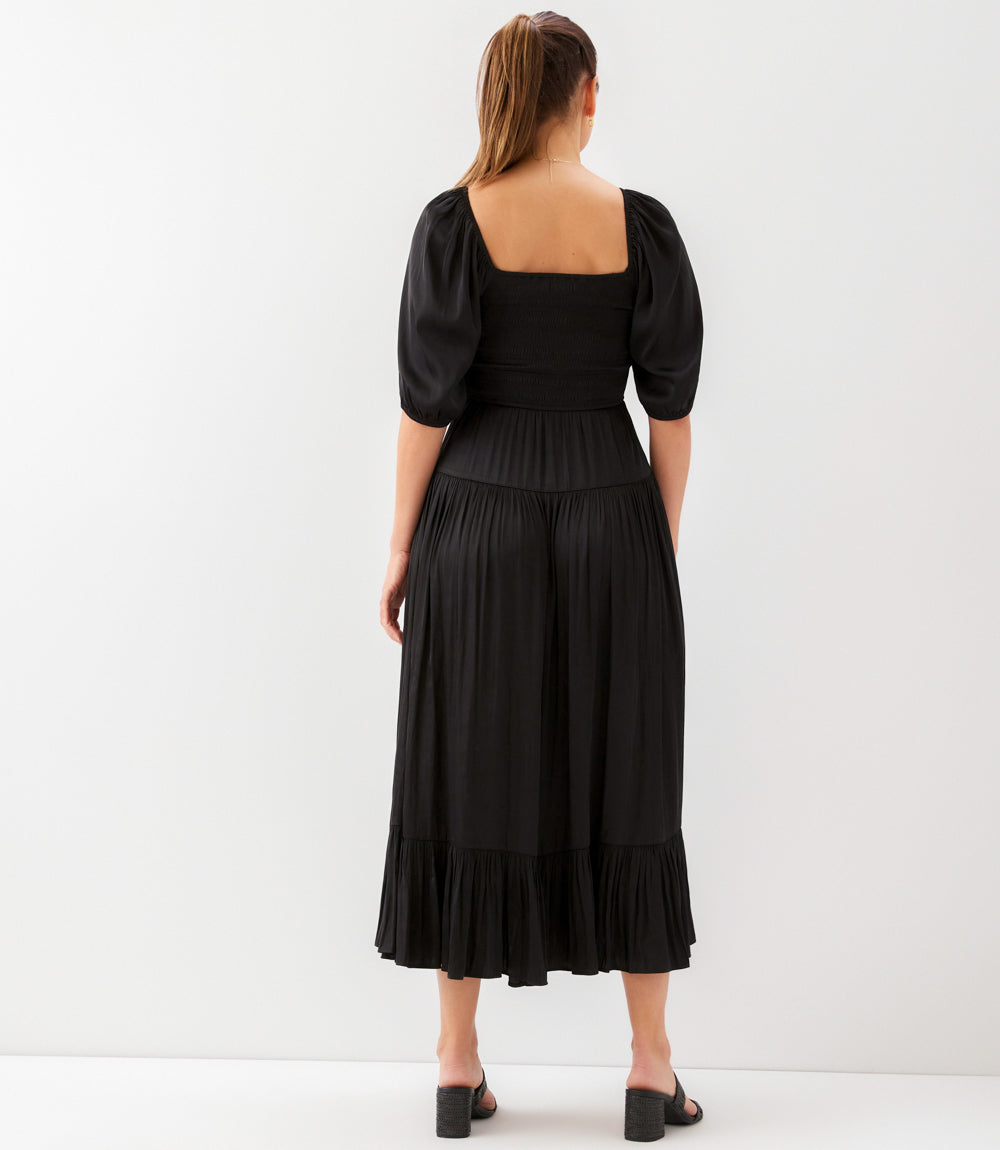 Blouson Sleeve Smocked Midi Dress