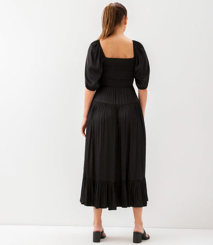 Blouson Sleeve Smocked Midi Dress