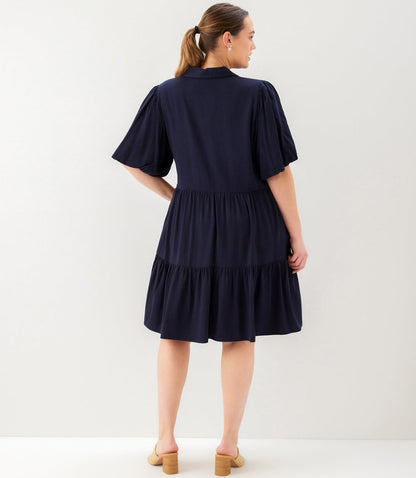 Plus Size Puff Sleeve Tiered Shirtdress