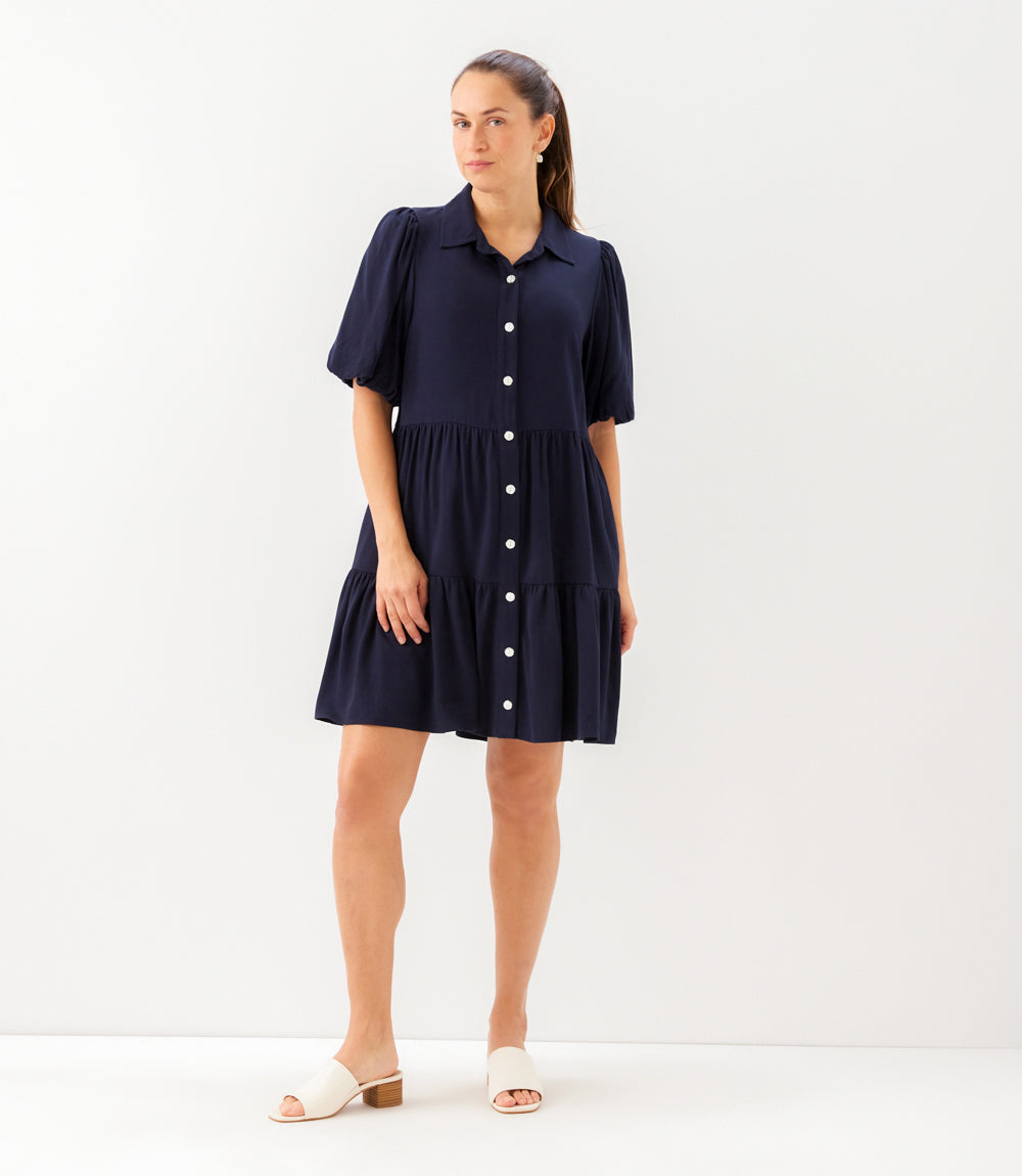 Puff Sleeve Tiered Shirtdress
