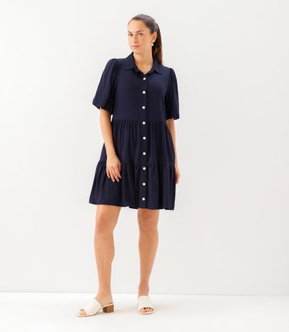Puff Sleeve Tiered Shirtdress