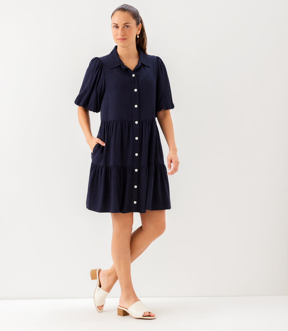 Puff Sleeve Tiered Shirtdress