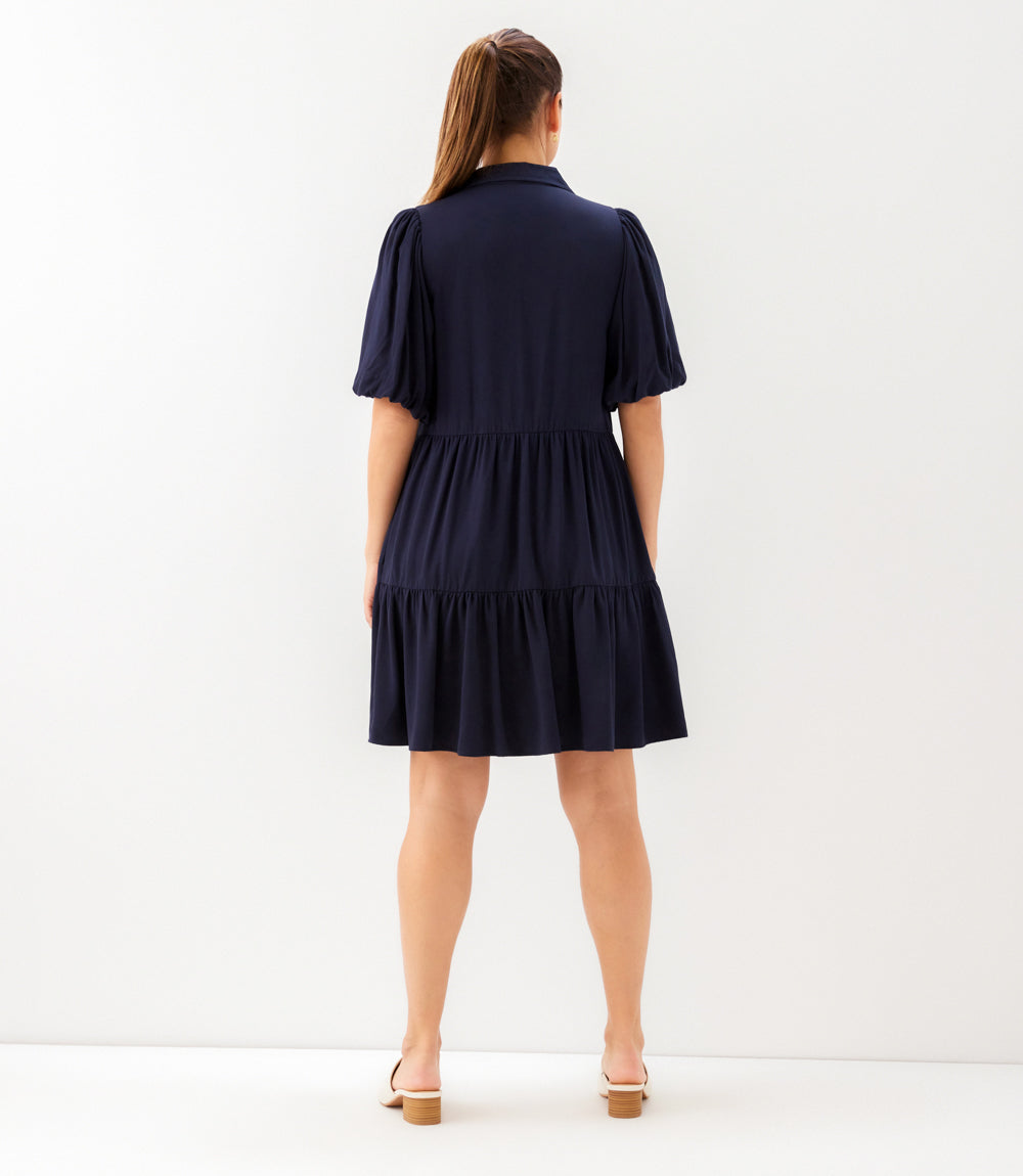 Puff Sleeve Tiered Shirtdress