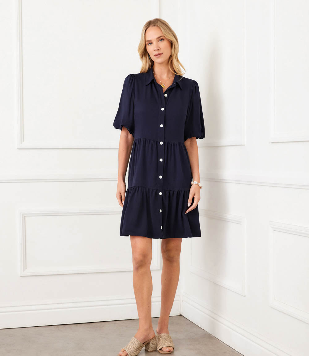 Puff Sleeve Tiered Shirtdress