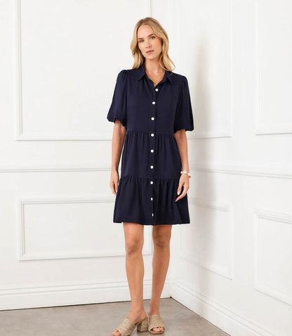 Puff Sleeve Tiered Shirtdress
