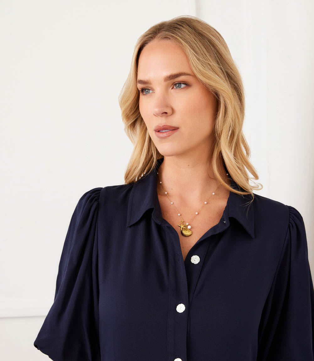 Puff Sleeve Tiered Shirtdress