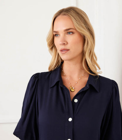 Puff Sleeve Tiered Shirtdress