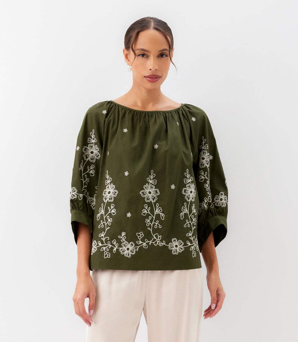 Embroidered Blouson Sleeve Top