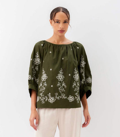 Embroidered Blouson Sleeve Top