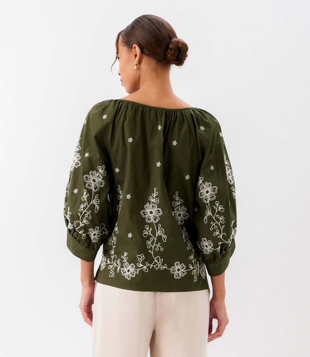 Embroidered Blouson Sleeve Top