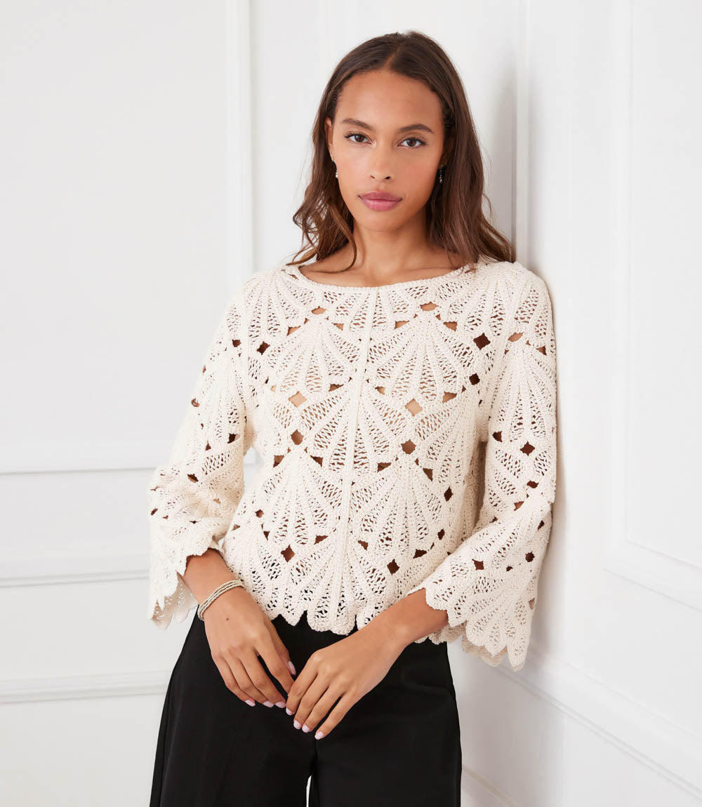 Flare Sleeve Crochet Top