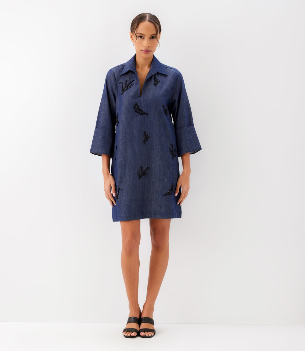 Embellished Cuffed Sleeve Dress