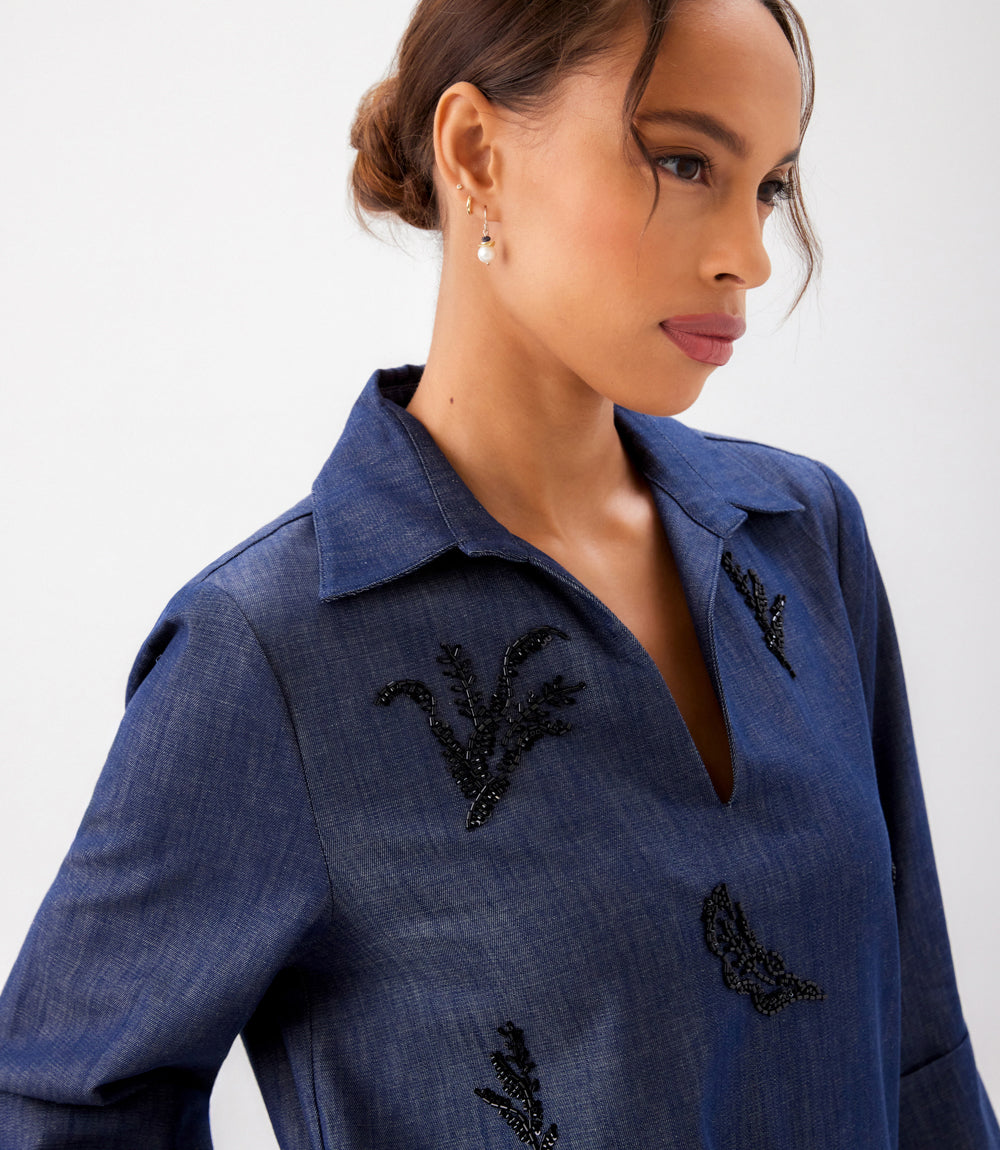 Embellished Cuffed Sleeve Dress