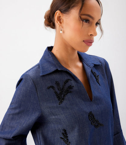 Embellished Cuffed Sleeve Dress