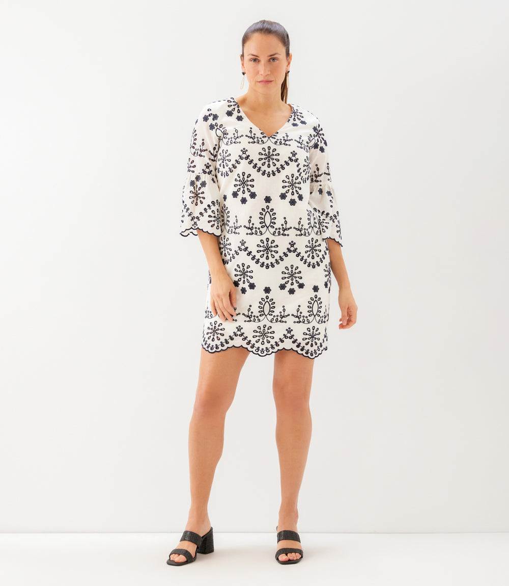 Flare Sleeve Embroidered Dress