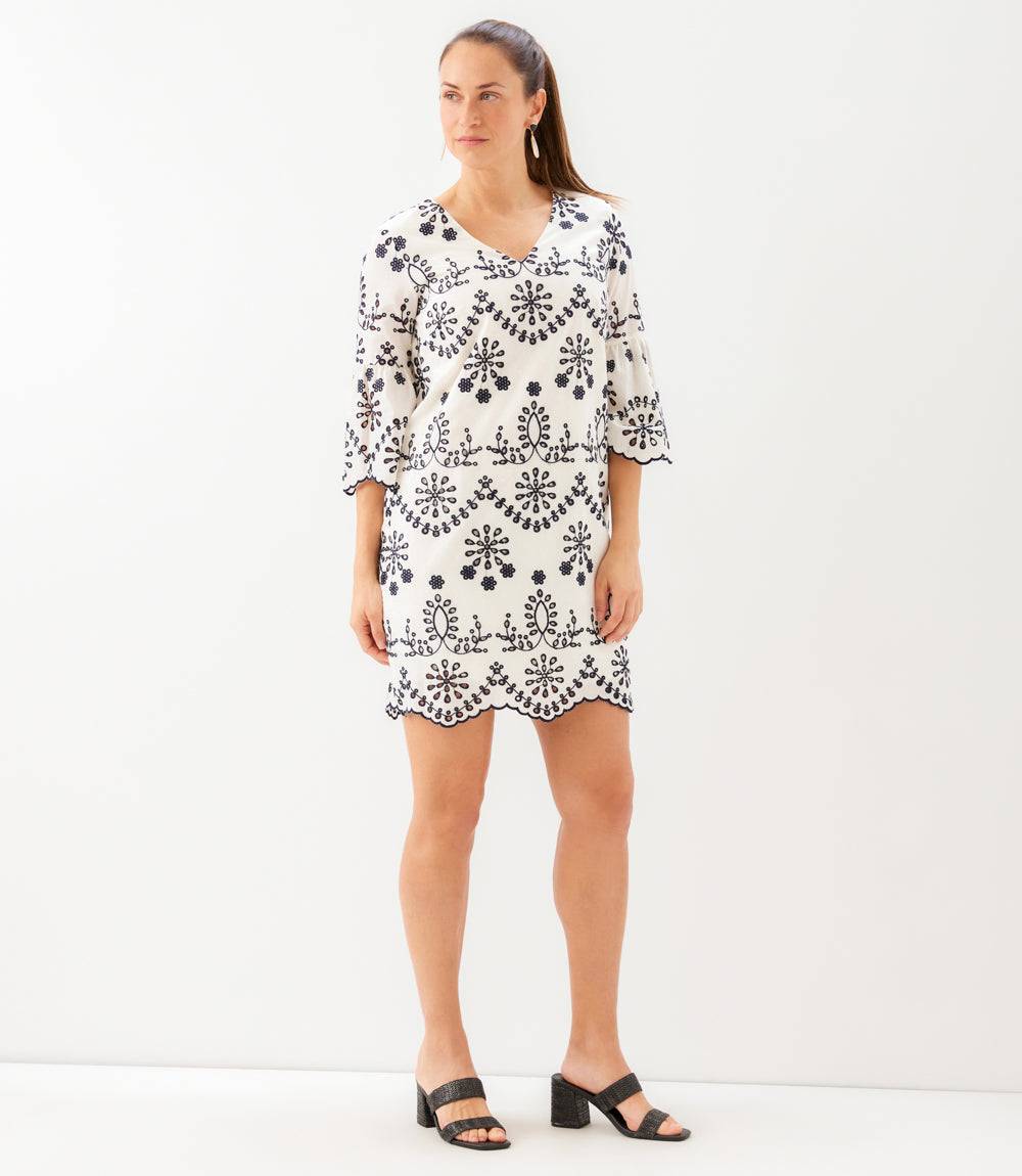 Flare Sleeve Embroidered Dress