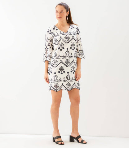 Flare Sleeve Embroidered Dress