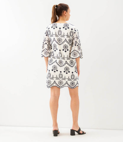 Flare Sleeve Embroidered Dress