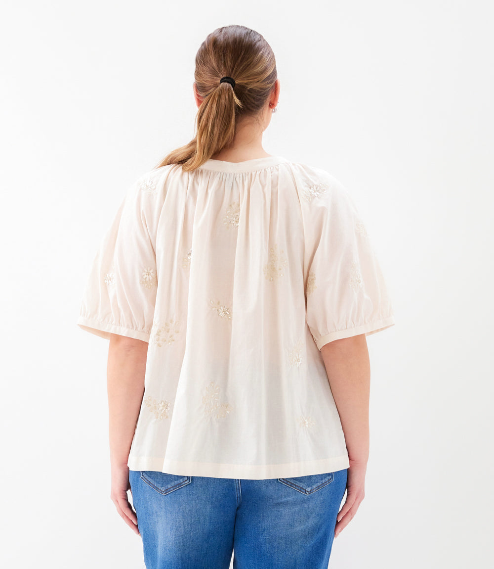 Plus Size Short Sleeve Embroidered Peasant Top