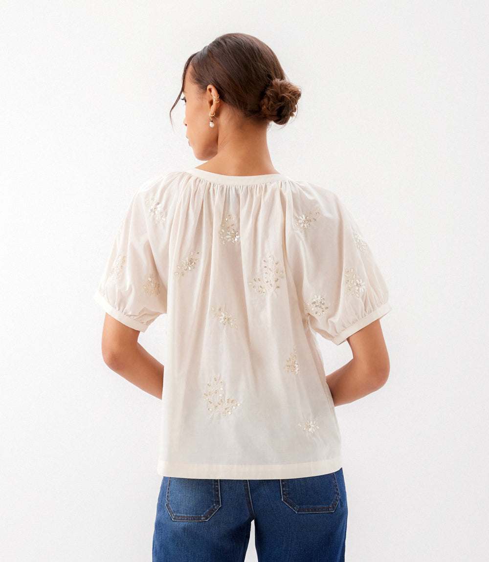 Short Sleeve Embroidered Peasant Top