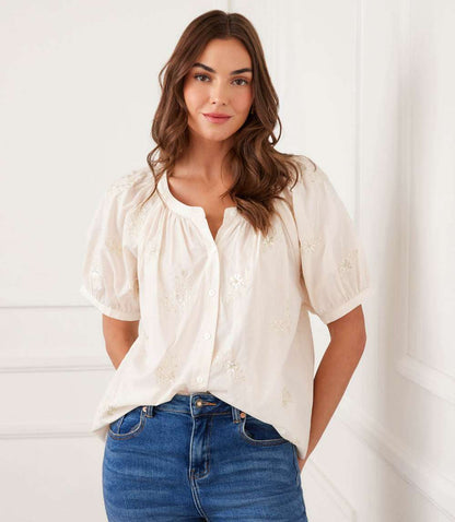 Short Sleeve Embroidered Peasant Top