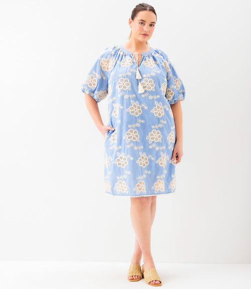 Plus Size Puff Sleeve Tassel Dress