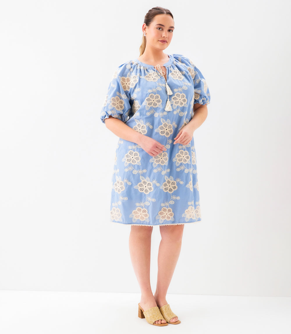 Plus Size Puff Sleeve Tassel Dress