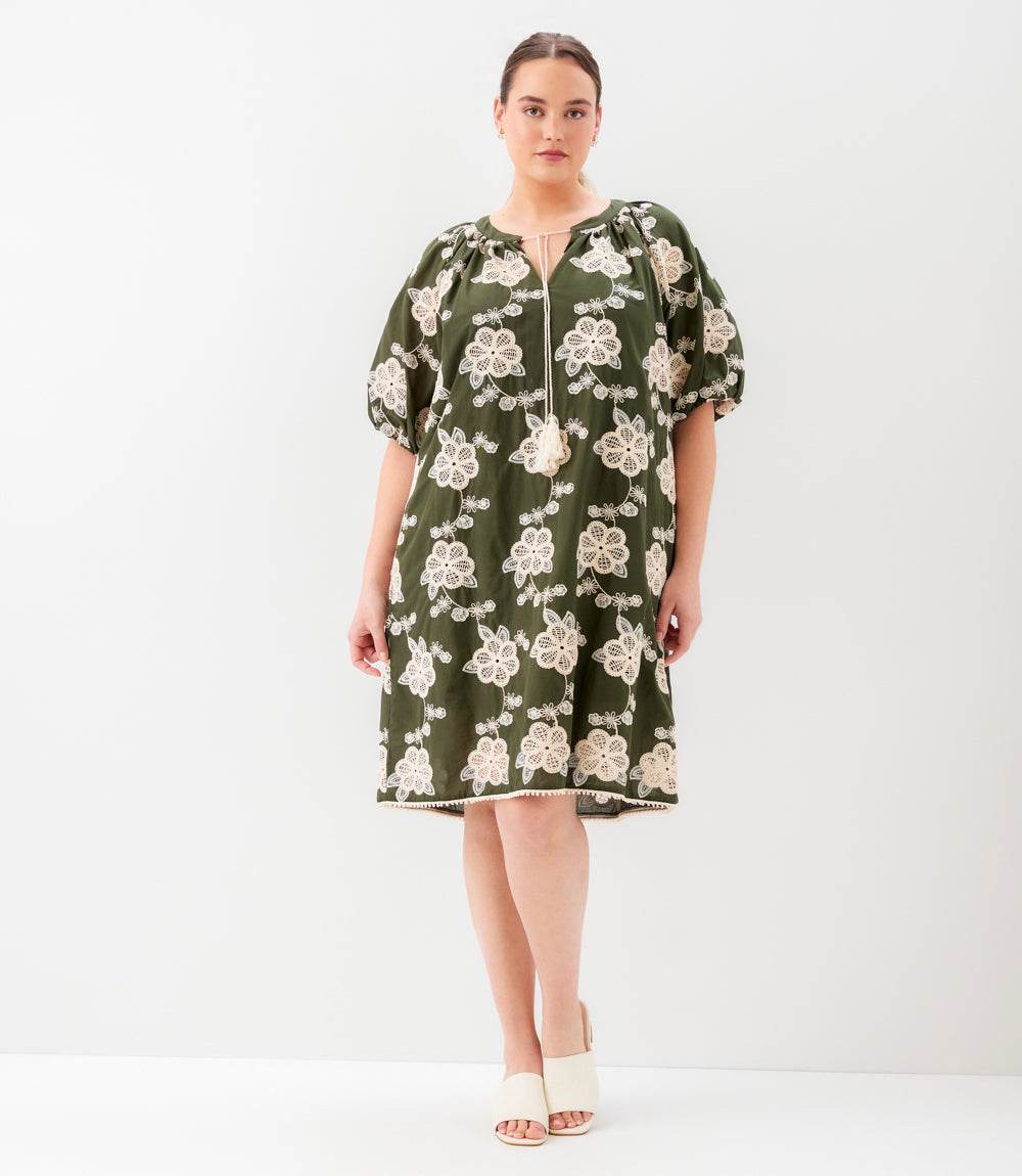 Plus Size Puff Sleeve Tassel Dress