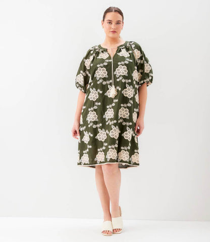 Plus Size Puff Sleeve Tassel Dress