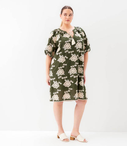 Plus Size Puff Sleeve Tassel Dress