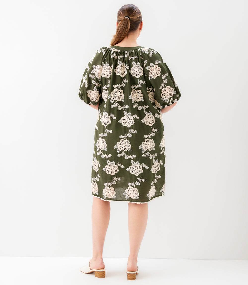 Plus Size Puff Sleeve Tassel Dress