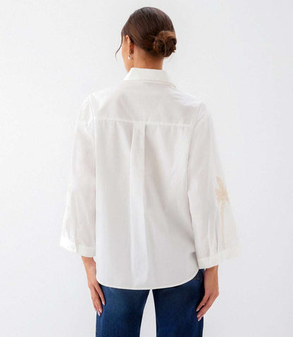 Bell Sleeve Embroidered Palm Tree Shirt